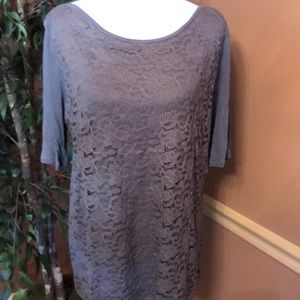 NEW YORK & CO Soho Gray Lace Top XL NWT